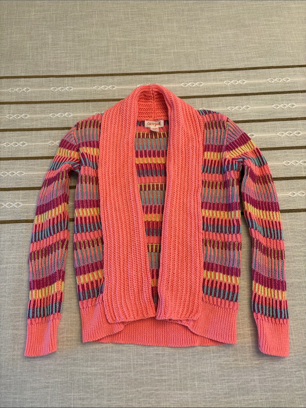 Cat & Jack Coral Pink Multicolor Stripe Open-Front Cardigan